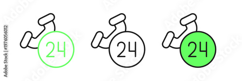 Set line Telephone 24 hours support icon isolated on white background. All-day customer support call-center. Full time call services. Vector