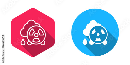 Filled and outline Acid rain and radioactive cloud icon isolated with long shadow background. Effects of toxic air pollution on the environment. Vector