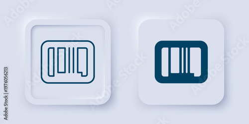 Filled and outline Barcode icon isolated on grey background. Square button. Vector