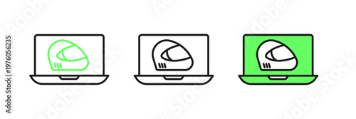 Set line Racing helmet icon isolated on white background. Extreme sport. Sport equipment. Vector