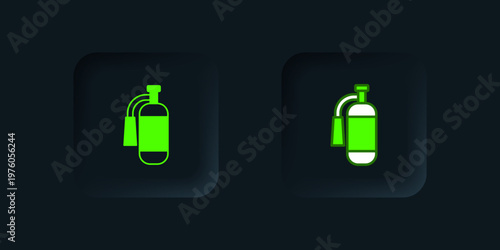 Green Fire extinguisher icon isolated on black background. Black square button. Vector