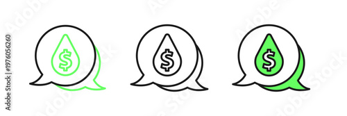 Set line Oil drop with dollar symbol icon isolated on white background. Oil price. Oil and petroleum industry. Vector