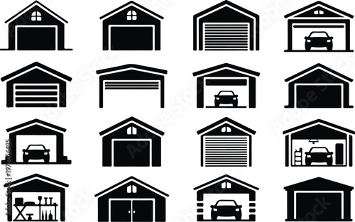 Garage Silhouette Icon Car Parking Outline Building Design