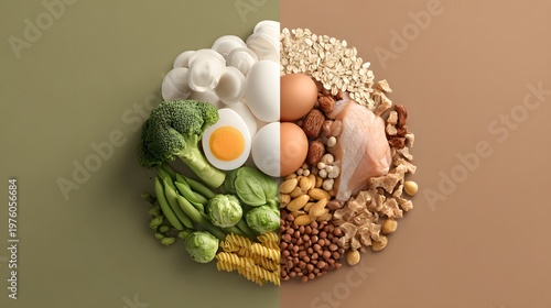 Nutrient-rich ingredients healthy choices for balanced diets in a minimalist kitchen infographic