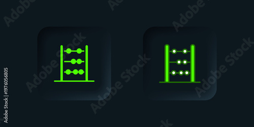 Green Abacus icon isolated on black background. Traditional counting frame. Education sign. Mathematics school. Black square button. Vector