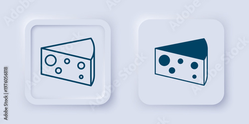 Filled and outline Cheese icon isolated on grey background. Square button. Vector