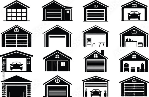 Garage Silhouette Icon Car Parking Outline Building Design