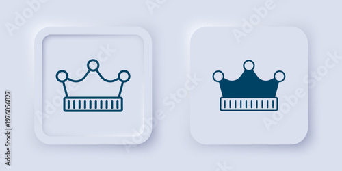 Filled and outline King crown icon isolated on grey background. Square button. Vector