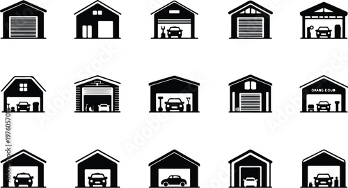 Garage Silhouette Icon Car Parking Outline Building Design