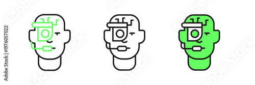 Set line Smart glasses mounted on spectacles icon isolated on white background. Wearable electronics smart glasses with camera and display. Vector