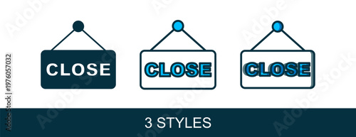 Filled outline Hanging sign with text Closed icon isolated on white background. Business theme for cafe or restaurant. Vector