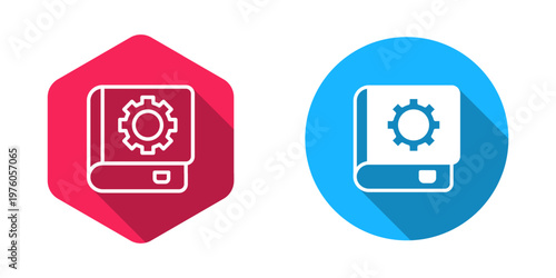 Filled and outline User manual icon isolated with long shadow background. User guide book. Instruction sign. Read before use. Vector