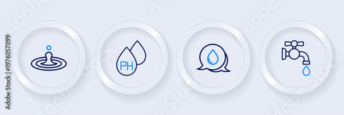Set line Water tap, drop with speech bubbles, and icon. Vector