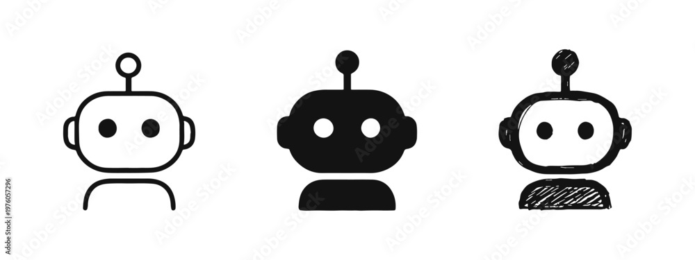 Obraz premium Basic AI Chatbot Robot Head Icons Set. Simple Artificial Intelligence Bot Symbol for Technology.