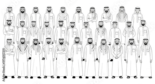 Group of Arab Men in Traditional Attire Standing Together.