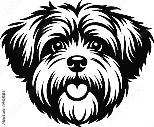 Cute shaggy dog head vector portrait illustration with happy expression for pet lovers.