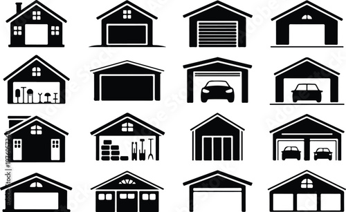Garage Silhouette Icon Car Parking Outline Building Design