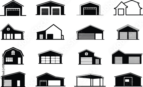 Garage Silhouette Icon Car Parking Outline Building Design