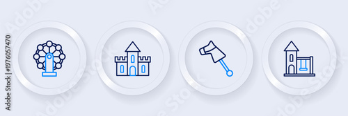 Set line Swing for kids, Toy horse, Sand castle and icon. Vector