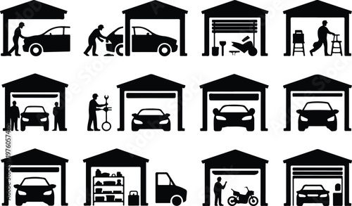 Garage Silhouette Icon Car Parking Outline Building Design