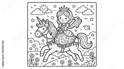 Little girl riding a unicorn horse.