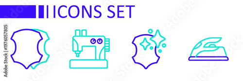 Set line Electric iron, Leather, Sewing machine and icon. Vector
