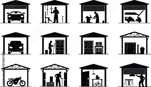 Garage Silhouette Icon Car Parking Outline Building Design