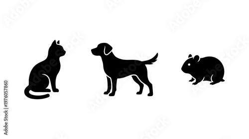 Black silhouettes of cat dog rabbit.