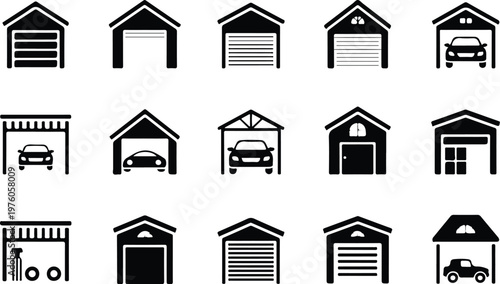 Garage Silhouette Icon Car Parking Outline Building Design