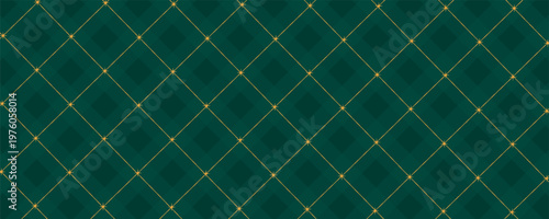 Argyle vector pattern. Dark green with thin slim golden dotted line.