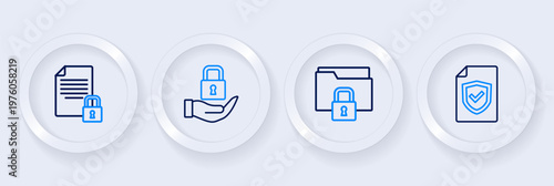 Set line Contract with shield, Folder and lock, Lock and Document icon. Vector