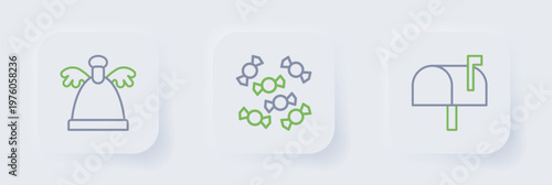 Set line Mail box, Candy and Angel icon. Vector