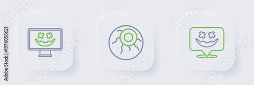 Set line Happy Halloween holiday, Eye and icon. Vector