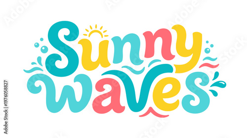 Colorful Sunny Waves Text Logo.