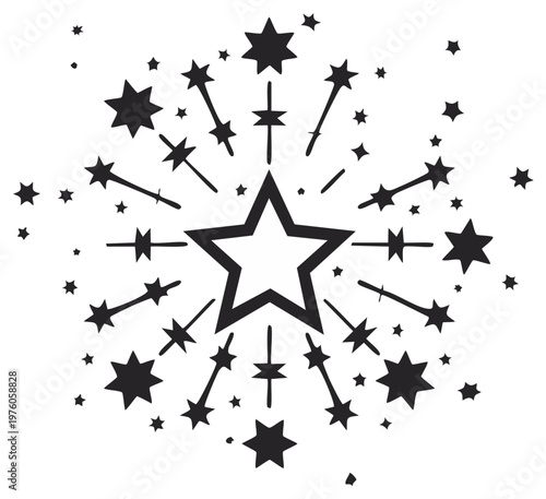 Stylized Starburst Explosion with Multiple Stars Radiating Outwards