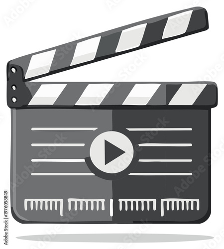 Clapperboard with play button symbol for film production video media entertainment