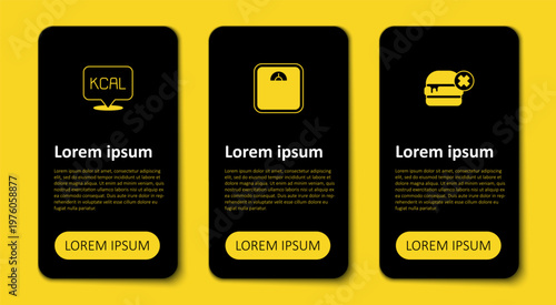 Set No burger, Bathroom scales and Kcal. Business infographic template. Vector