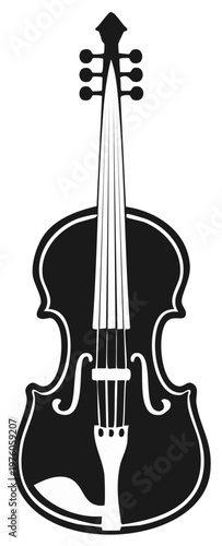 Black and White Stylized Violin Illustration, Musical Instrument Icon, Isolated