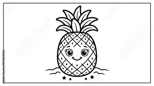 Smiling Pineapple Fruit Illustration Closeup.
