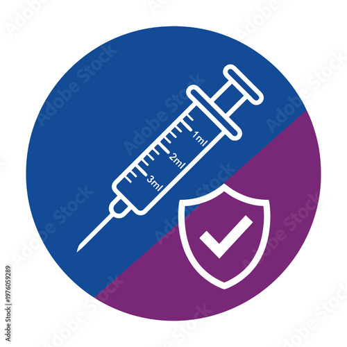 Syringe with shield and checkmark icon vaccination concept