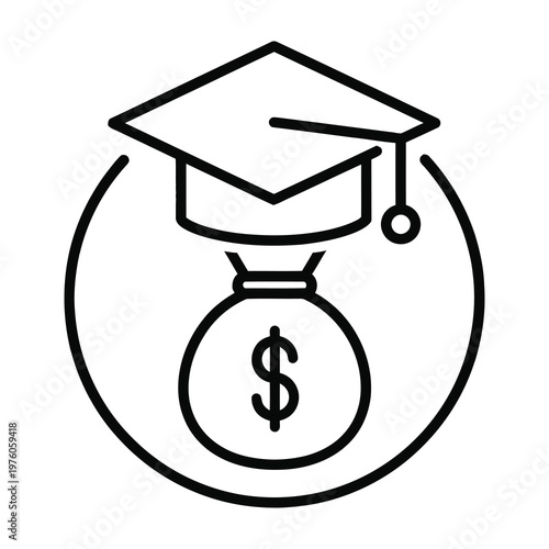 Education funding concept with graduation cap and money bag