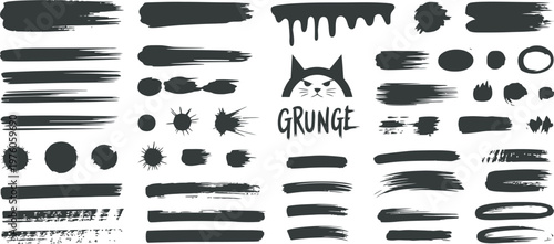 Creative graphic box abstract texture, black paint spray graffiti, stencil ink brush strokes, dirty splashes, spray brushes, grunge vector pack, street art accents