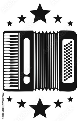 Classic Accordion Silhouette Surrounded by Stars