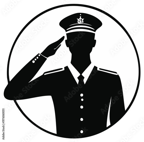 Silhouette of a man in uniform saluting inside a circle
