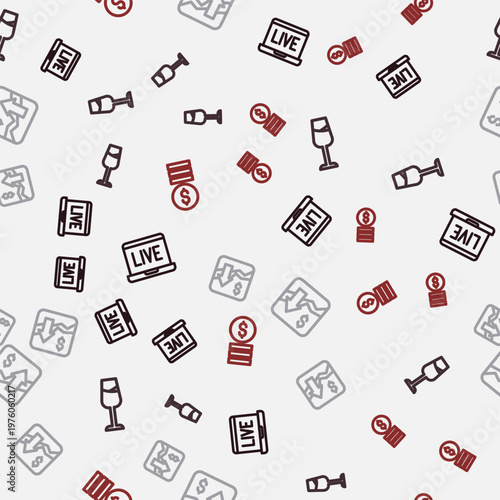 Set line Online poker table game, Wine glass, Financial growth increase and Casino chip with dollar on seamless pattern. Vector