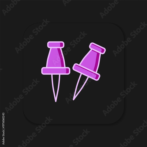 Filled outline Push pin icon isolated on black background. Thumbtacks sign. Flat filled outline style with shadow. Vector