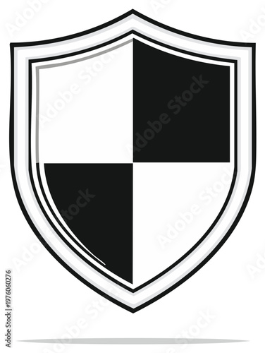 Free Download Black and white heraldic shield symbol with divided quadrants and outline - GFXLoad