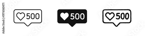 500 Social Media Likes Notification Icon Set, Popularity and Engagement Metric Symbol, Milestone Heart Reaction