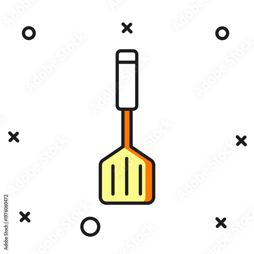 Filled outline Spatula icon isolated on white background. Kitchen spatula icon. BBQ spatula sign. Barbecue and grill tool. Flat filled outline style with shadow. Vector
