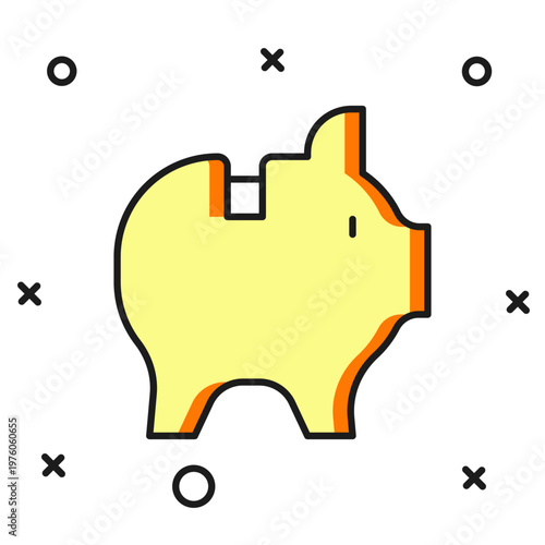 Filled outline Piggy bank icon isolated on white background. Icon saving or accumulation of money, investment. Flat filled outline style with shadow. Vector